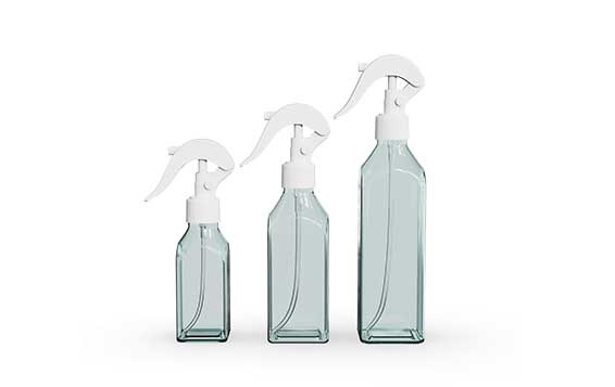 Custom label clear square pet spray bottles wholesale with trigger sprayer