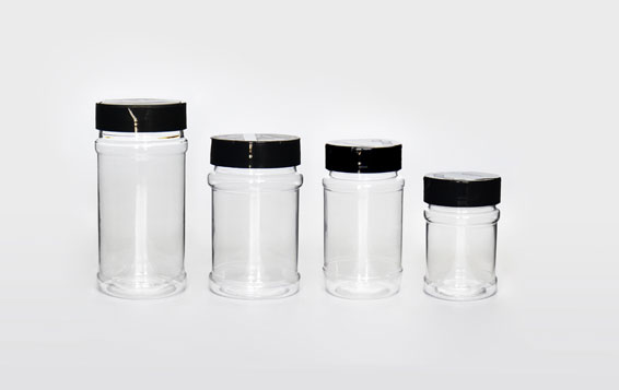 Custom label plastic spice jars bulk with black caps, Herbs and Powders Containers